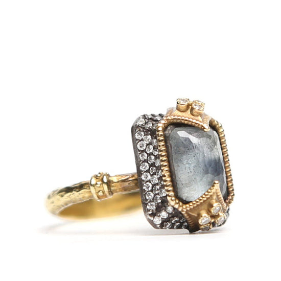 Grey Rectangular Stone and Diamond Ring