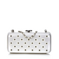 Silver crystal-encrusted Chanel clutch purse, elegant minaudiere with sparkling embellishments and a sleek design.