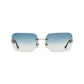 Rimless square sunglasses with a blue-to-white gradient lens and silver-tone metal hardware, shown against a plain white background.