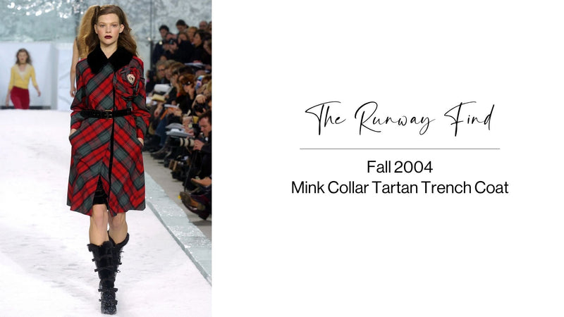 Louis Vuitton Red and green plaid coat with black fur collar 