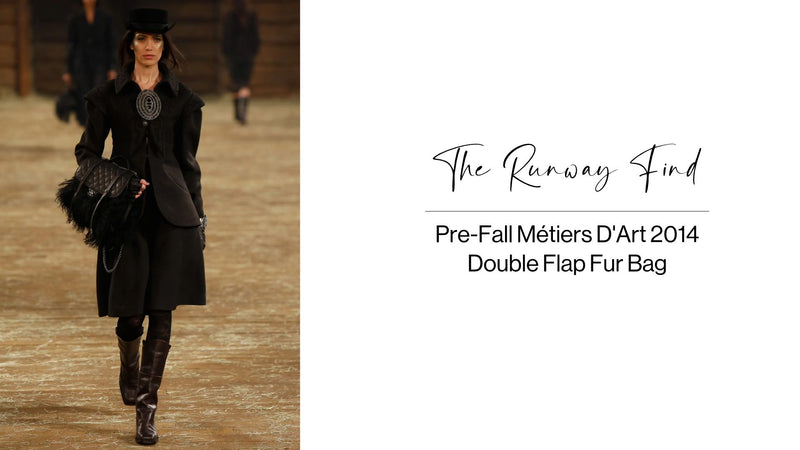 Chanel 2014 Paris-Dallas double flap quilted fur shoulder bag with chain strap and signature quilting detail.