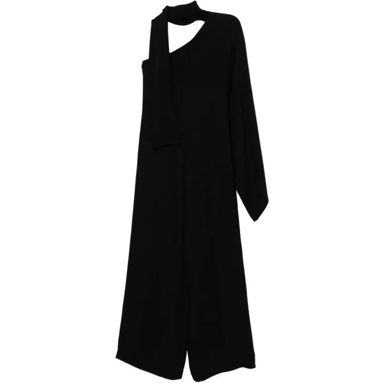 Valentino one-shoulder gown with elegant draping and open back, showcased from the back view. Luxurious evening dress.