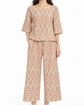 Versace multicolour ditsy floral embroidered trousers set with matching top, featuring vibrant floral patterns and intricate stitching.