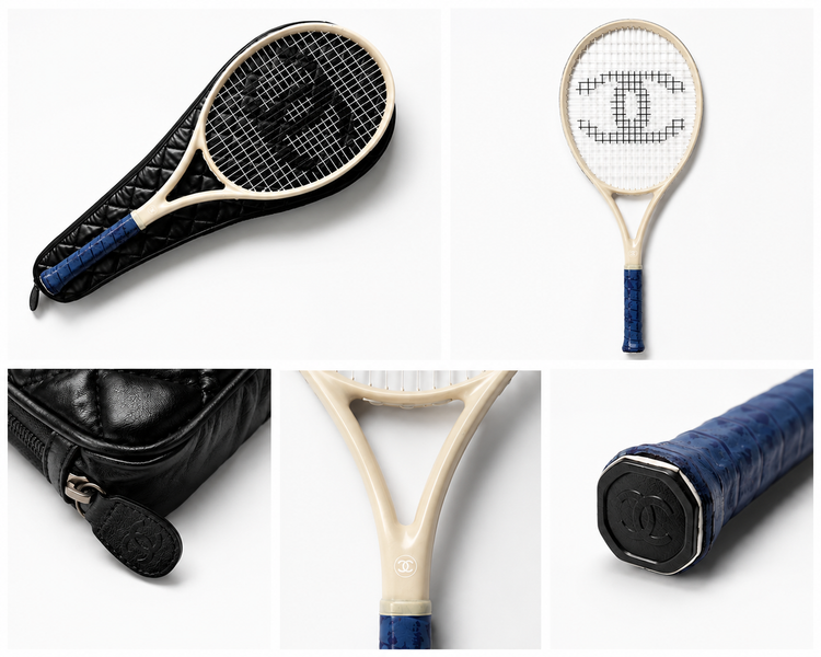 Vintage Chanel CC Tennis Racket with Original Quilted Leatherette Case