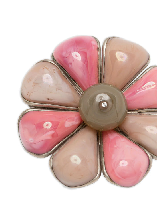 Vintage Chanel camellia brooch, close-up of rhinestone centre