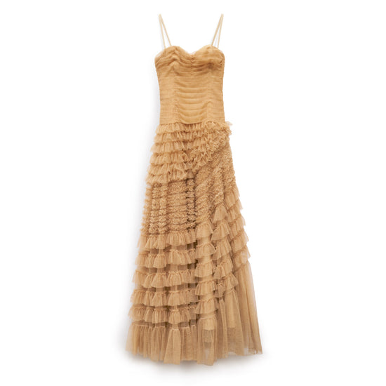 Vintage Dior nude Beige ruffled dress runaway