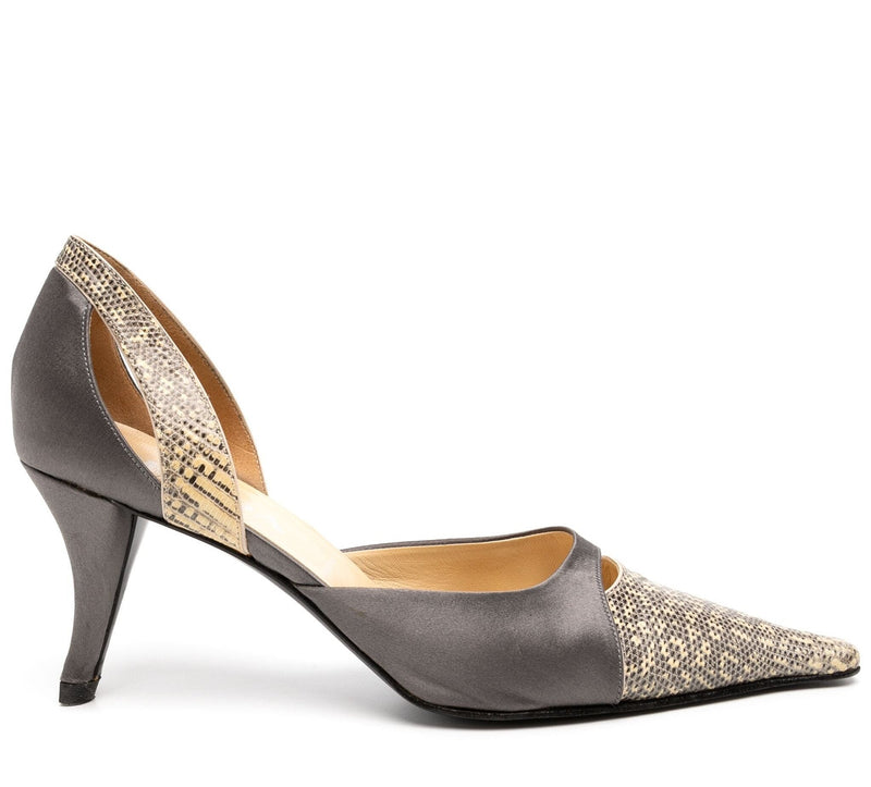 Prada vintage satin grey heels, elegant women&