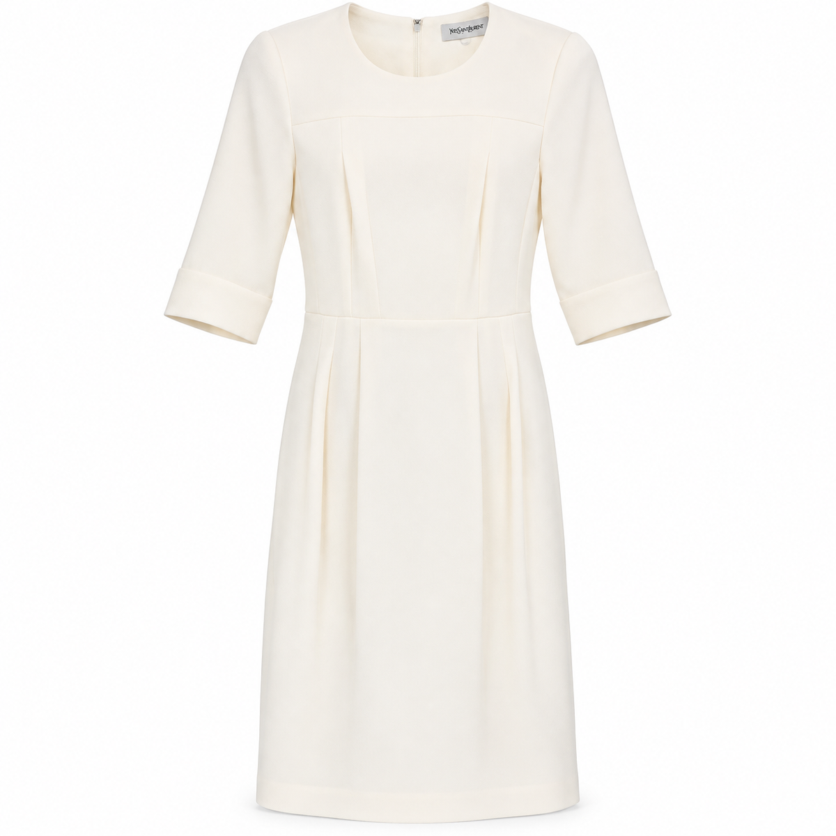 Ivory tailored wool midi dress by Saint Laurent, featuring a sophisticated fit and elegant design, perfect for formal occasions.