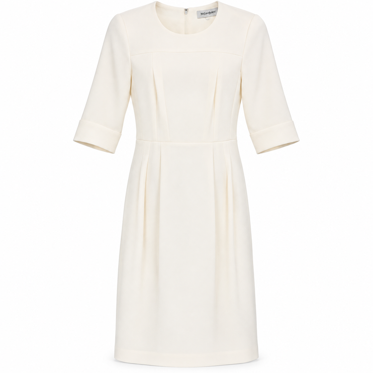 Ivory tailored wool midi dress by Saint Laurent, featuring a sophisticated fit and elegant design, perfect for formal occasions.