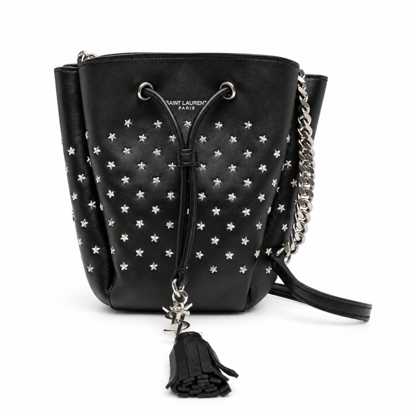 Yves Saint Laurent Small Emmanuelle Bucket Bag in leather, featuring shoulder strap and stylish design.