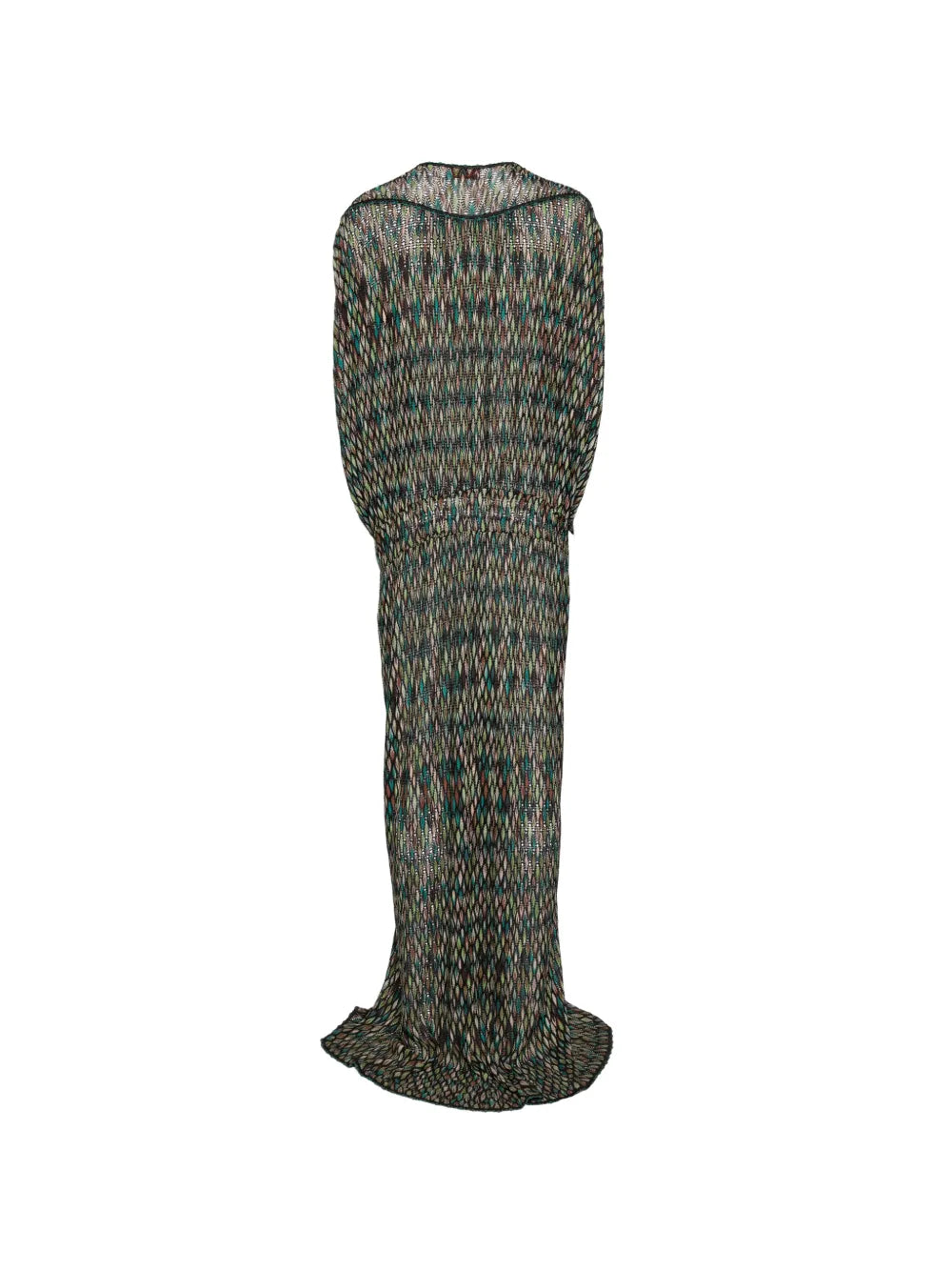 Pre-owned MISSONI Zigzag Beach Dress with vibrant zigzag pattern, sleeveless design, and flowing fabric perfect for summer beachwear.