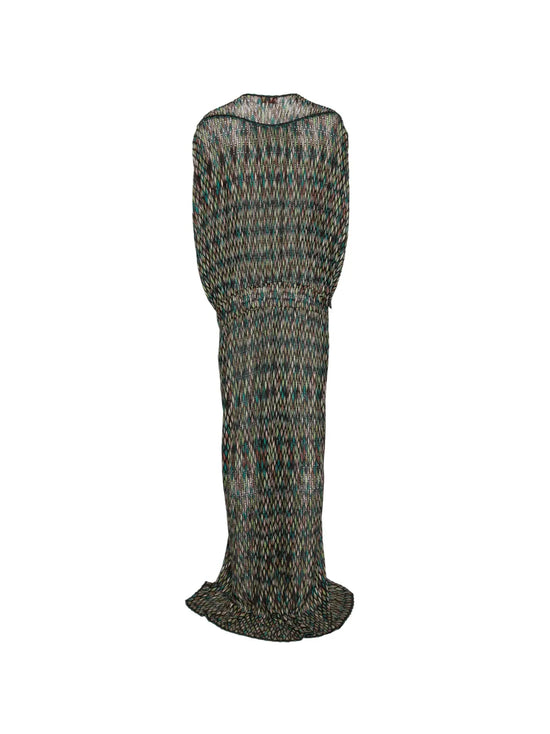 Missoni Zigzag Beach Maxi Dress shown from the back, flowing fabric with vibrant zigzag pattern perfect for beachwear.