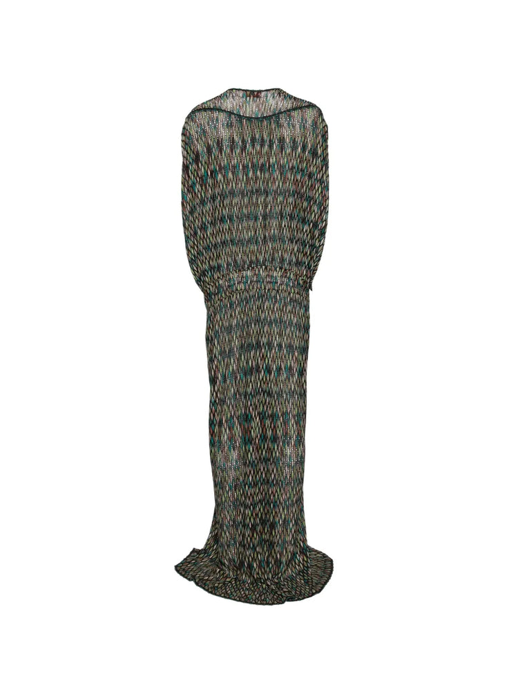 Pre-owned MISSONI Zigzag Beach Dress with vibrant zigzag pattern, sleeveless design, and flowing fabric perfect for summer beachwear.