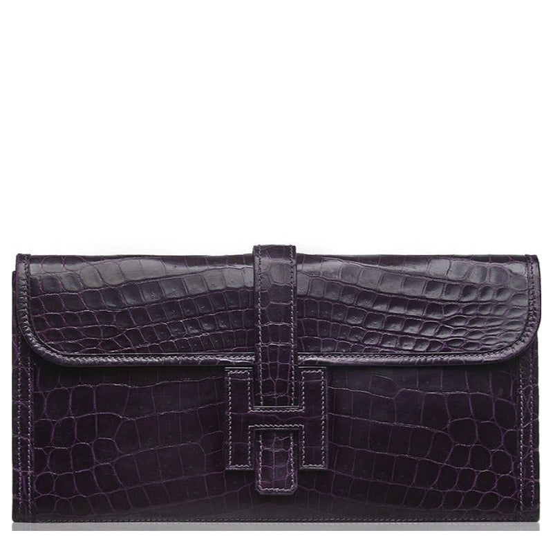 Hermès Jige PM Clutch Bag Prune Exotic