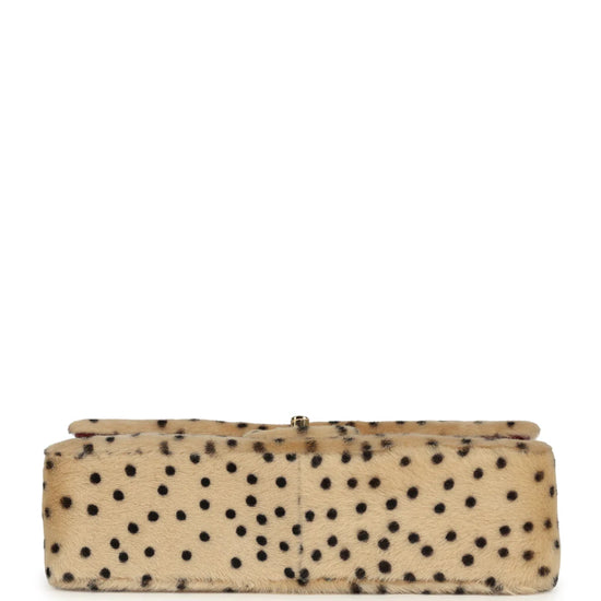 Chanel Cheetah Print Medium Flap Bag with gold hardware, stylish handbag featuring animal print and elegant design.