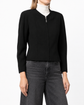 Chanel black cropped zip-up jacket with long sleeves, round neckline, central zip fastening and fitted panelled silhouette.