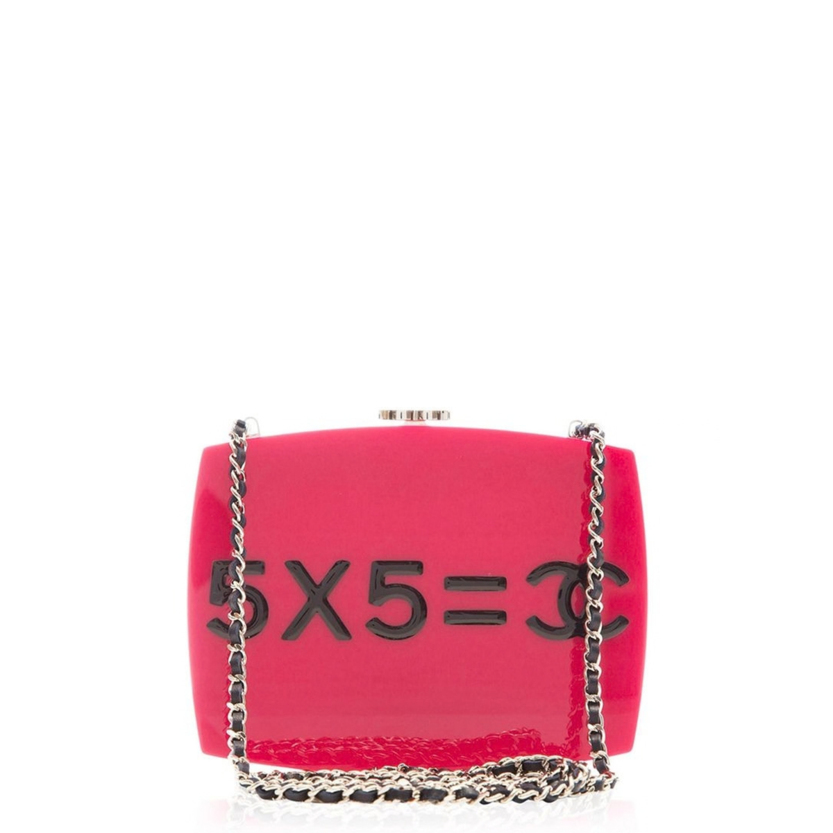 Pink plexiglass Chanel SS 2015 Minaudiere clutch with sleek, modern design and elegant finish, perfect for evening events.