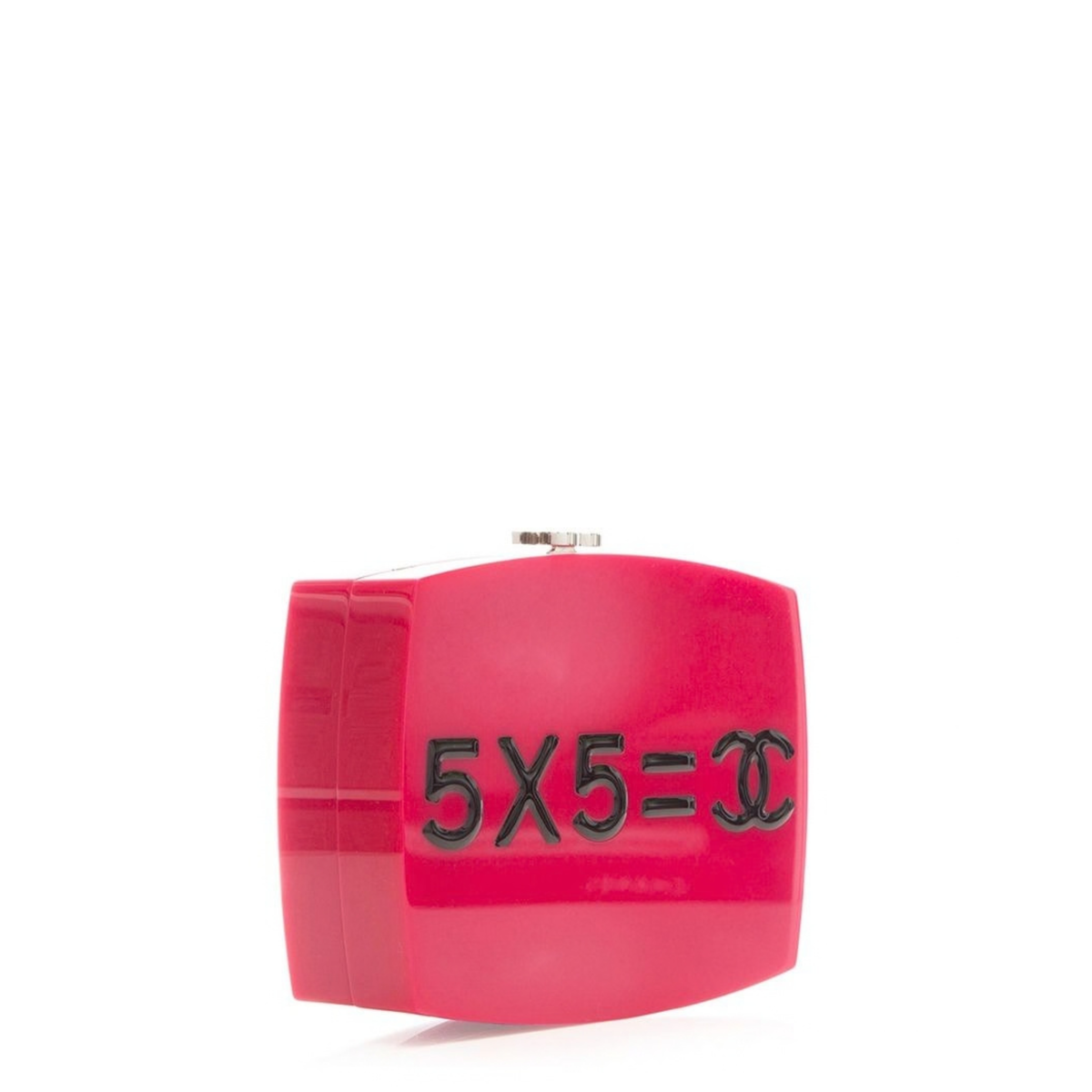 Pink Chanel SS 2015 Minaudiere clutch made of plexiglass with a sleek, rectangular design and elegant finish.