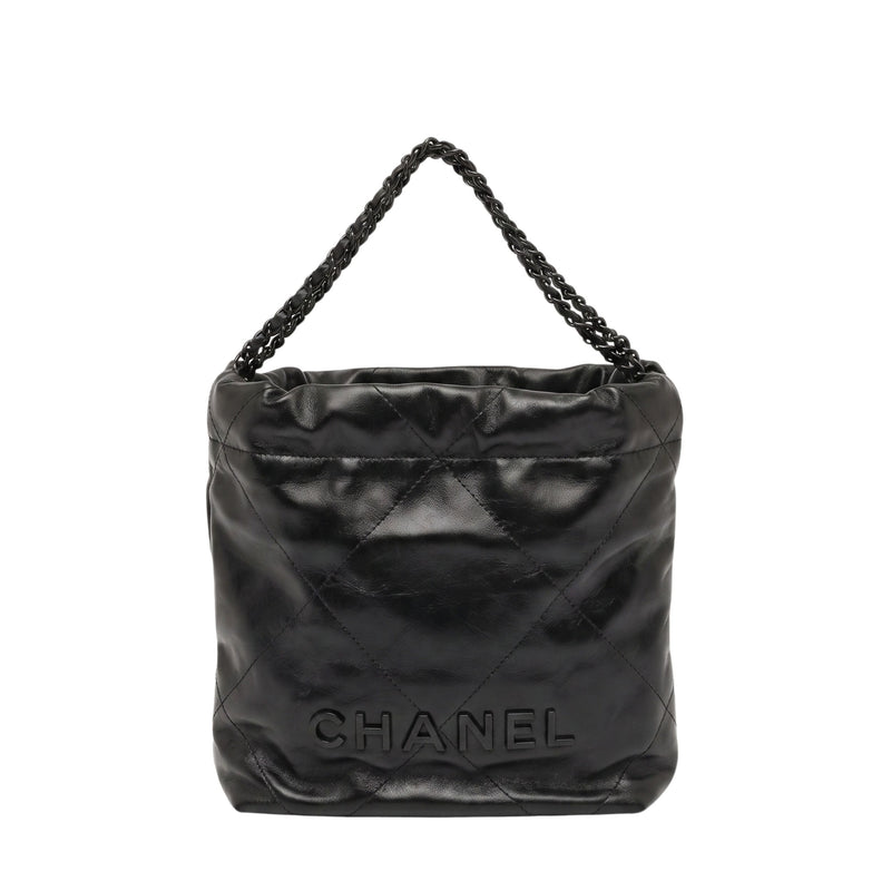 Shiny Calfskin Quilted Mini Chanel 22 So Black
