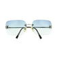 Chanel blue rimless sunglasses with sleek, modern design and transparent lenses, stylish eyewear for a sophisticated look.