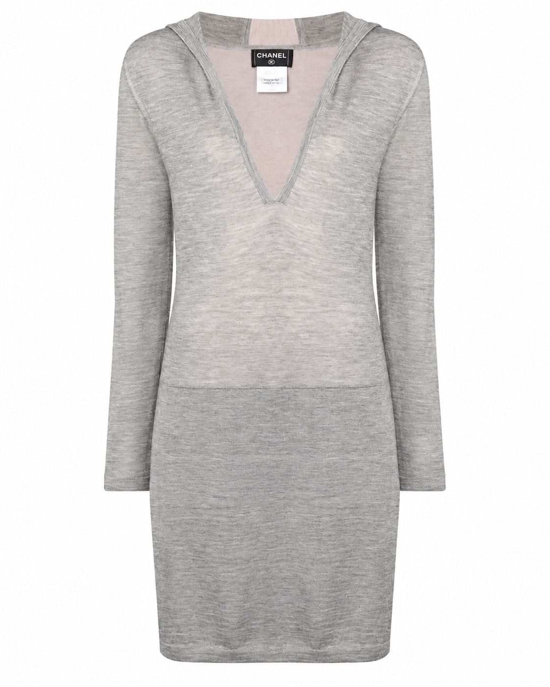 Chanel long grey hooded lounge top with relaxed fit and soft fabric, perfect for casual, comfortable wear.
