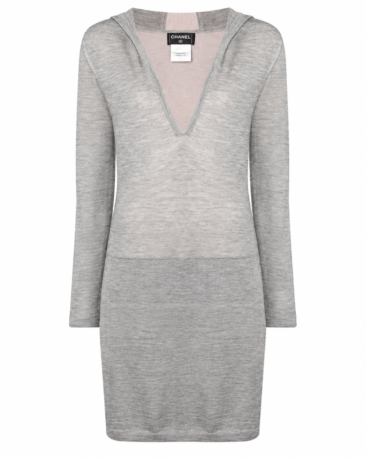 Chanel long grey hooded lounge top with relaxed fit and soft fabric, perfect for casual, comfortable wear.