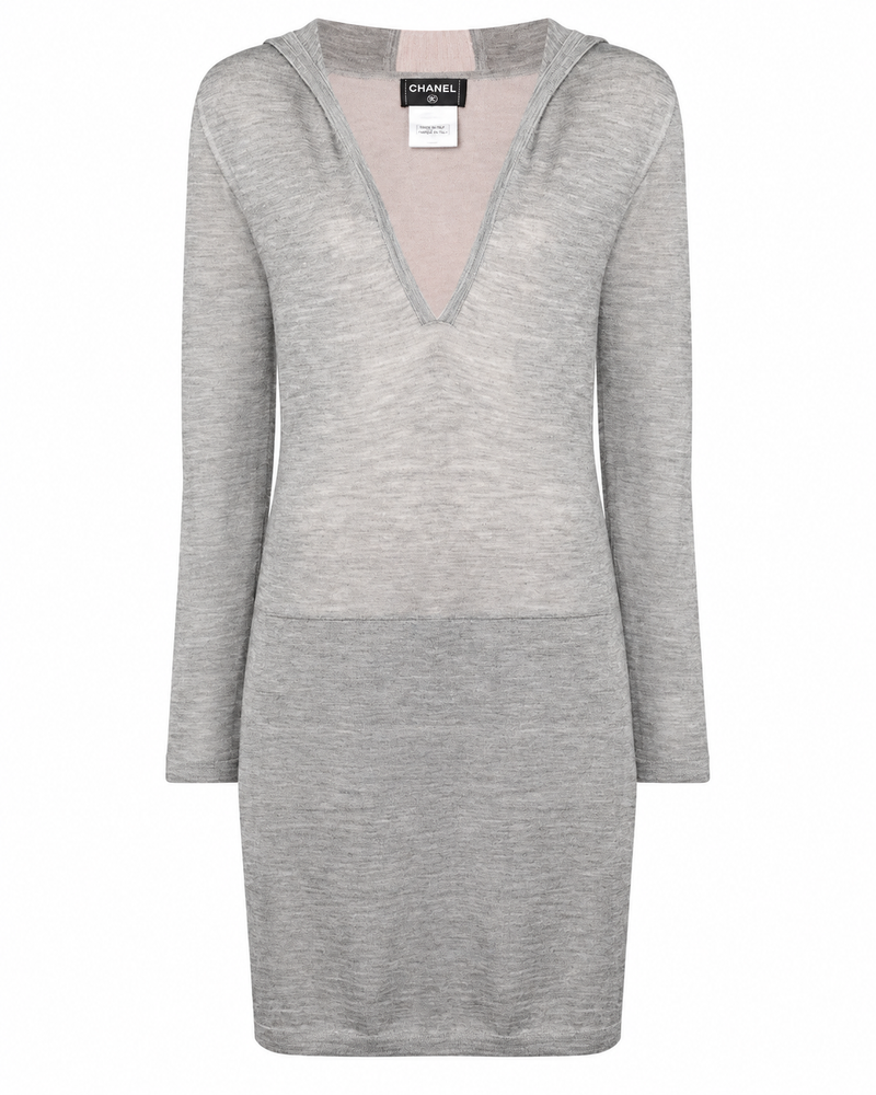 Chanel long grey hooded lounge top with relaxed fit and soft fabric, perfect for casual, comfortable wear.