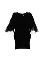 Black Rib Knit & Tulle Inset Detailed Mini Dress
