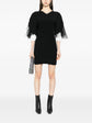 Black Rib Knit & Tulle Inset Detailed Mini Dress