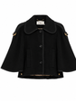 Chloé black cape-collar coat displayed on a white background, showcasing its elegant design and classic silhouette.