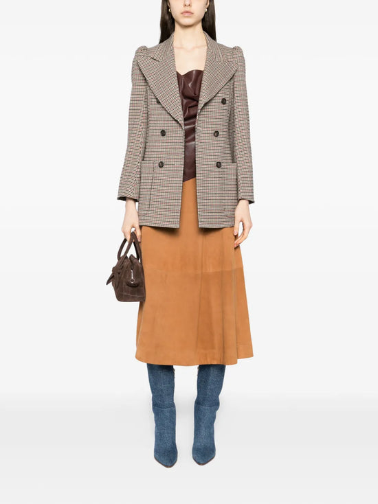 Houndstooth Print Double-Breasted Blazer