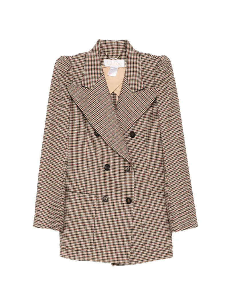 Houndstooth Print Double-Breasted Blazer