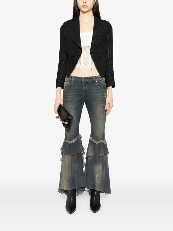 Cropped Gold Pinstripe Black Blazer