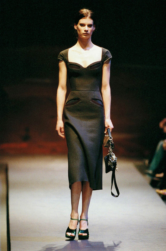 Sweetheart Neck Wool Midi Dress Grey