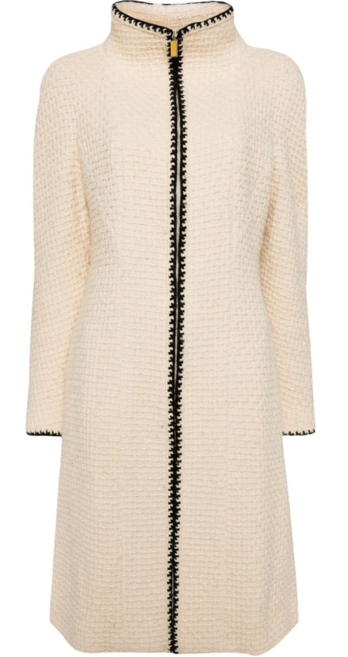 Stand-Collar Bouclé Midi Coat