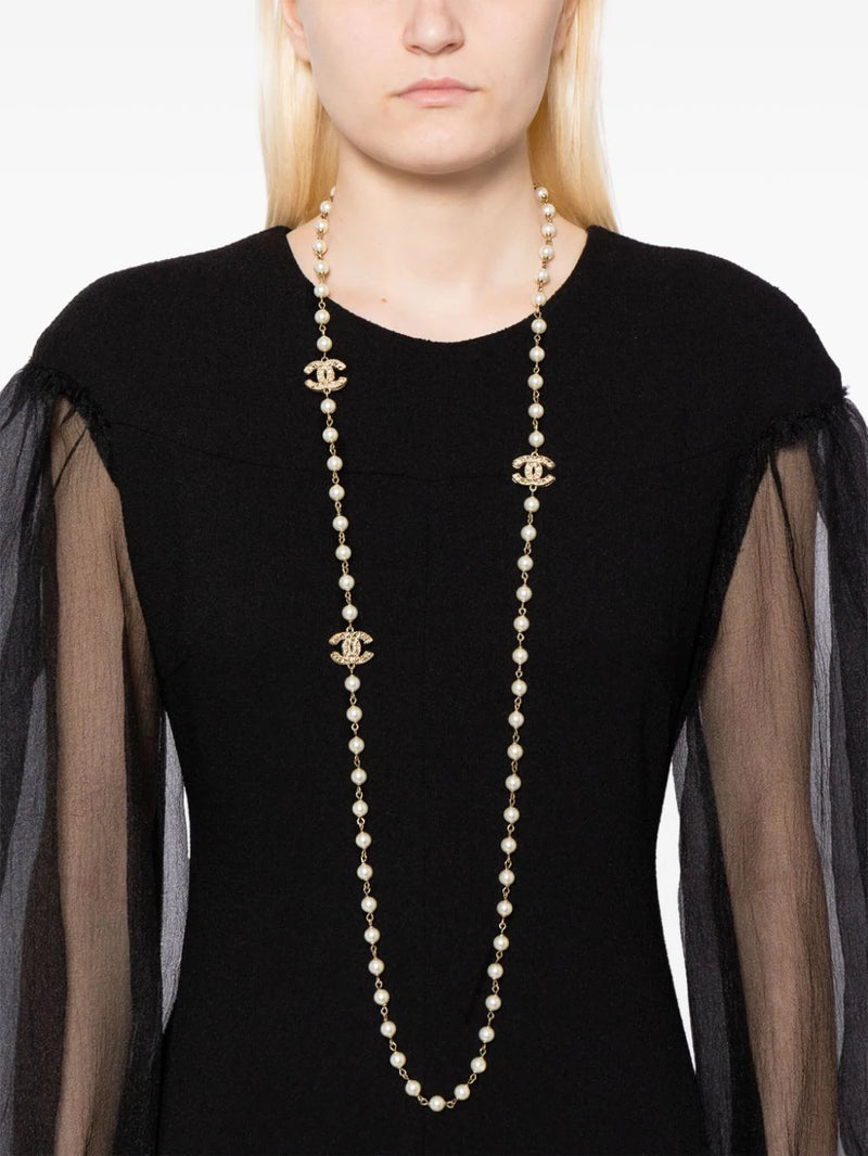 CC pearl-embellished chain necklace