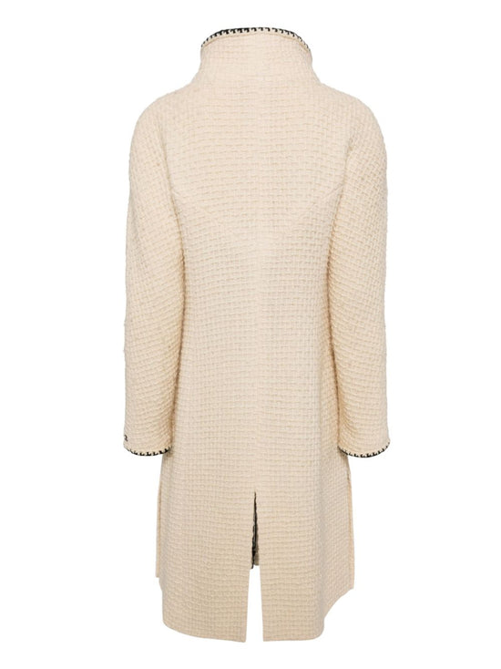 Stand-Collar Bouclé Midi Coat