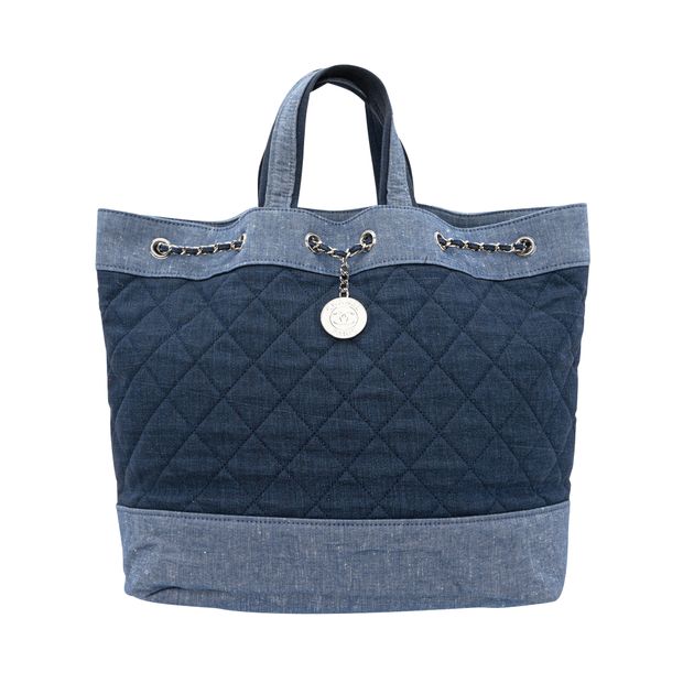 Chanel Denim Drawstring Tote Bag