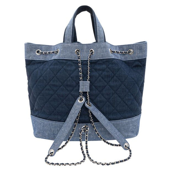 Chanel Denim Drawstring Tote Bag