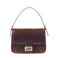 Rare vintage Fendi Mama Baguette crafted in glossy brown crocodile leather with gold-tone FF hardware. An iconic early 2000s shoulder bag and highly collectible Y2K investment piece.