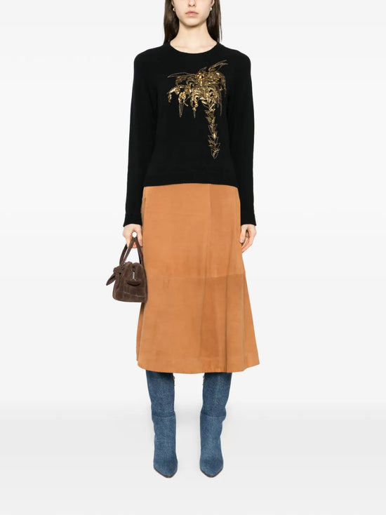 Gold-Embellished Black Knit Sweater
