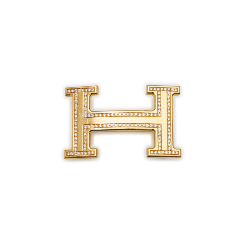 Hermès 18K rose gold belt buckle with diamond accents, elegant accessory for stylish belts and sophisticated outfits.