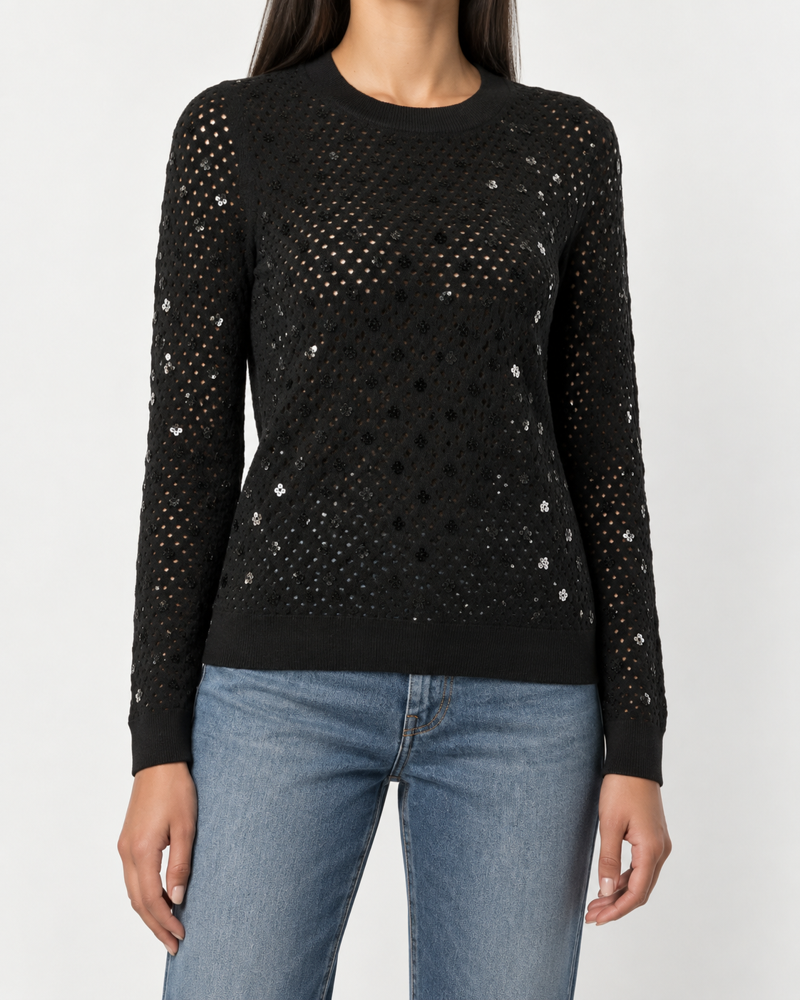 Louis Vuitton black sequin embellished top featuring shimmering sequins and stylish design, perfect for elegant occasions.