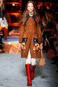 Brown suede coat by Miu Miu featuring floral and cat patch embroidery, stylish 2014 designer outerwear.