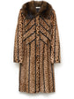 Printed Leather Coat with Fur Collar