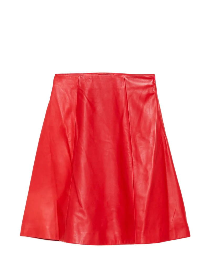 Red Leather A-line Skirt