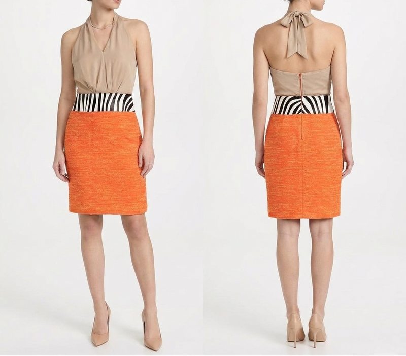 Colour-Block Halterneck Dress with Zebra Print Panel