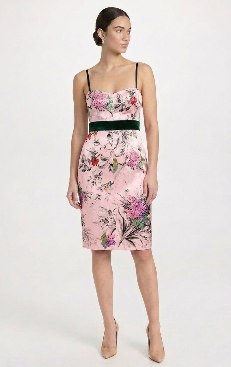 Pink Floral Silk Midi Dress