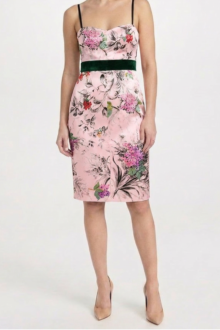 Pink floral silk midi dress by Dolce & Gabbana, featuring a flowy silhouette and elegant floral pattern.