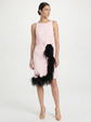 Pink Feather Trim Belted Midi Dress